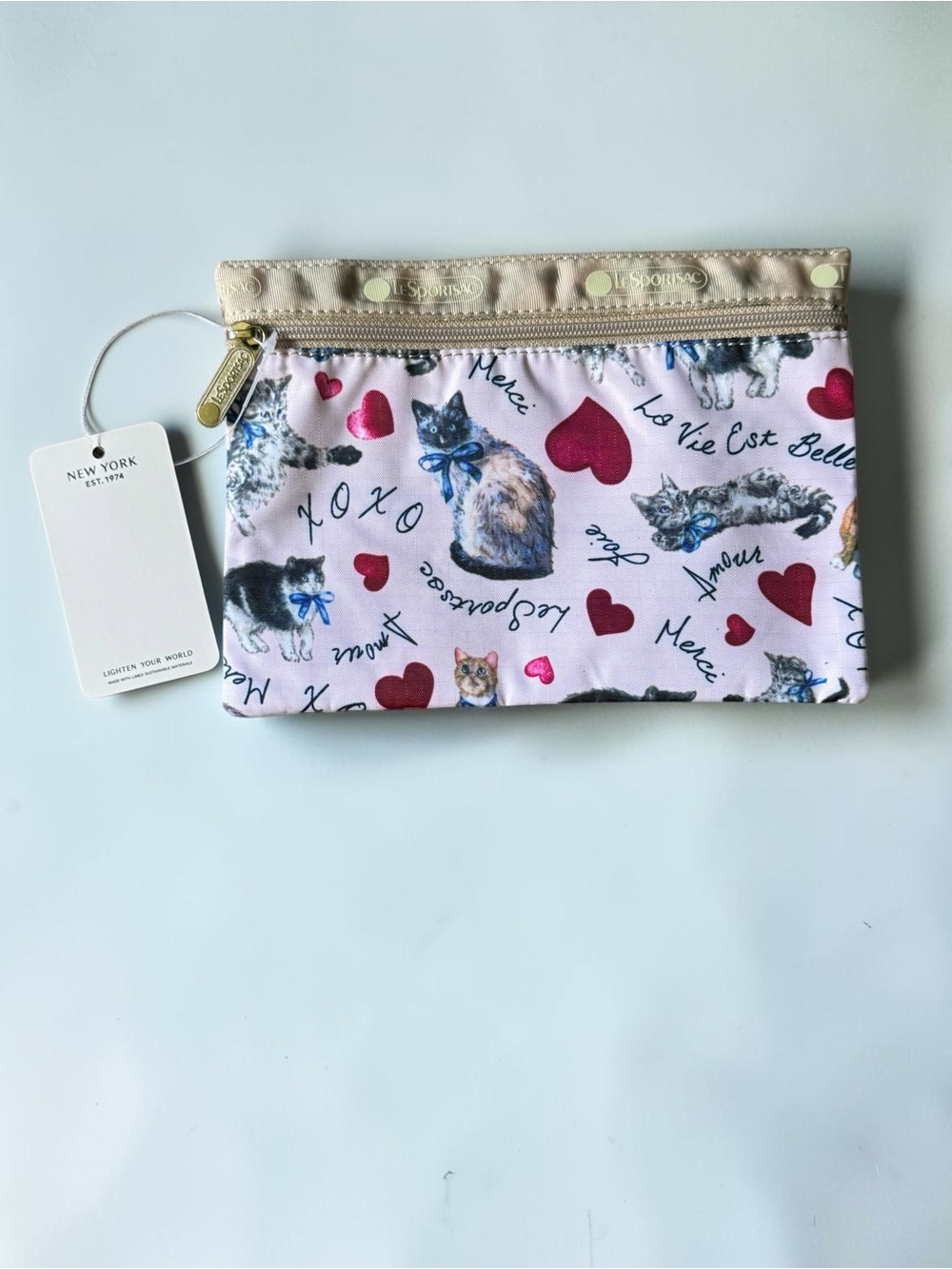 Lesportsac Pink Cat & Heart Printed Small Pouch